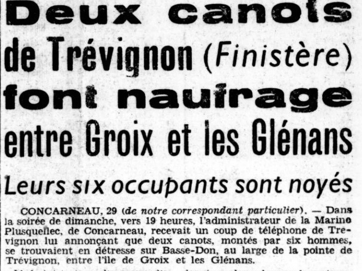 Les naufrages du Rose-Blanche et du Neptune relatés en première page de l'Ouest-France du 30 décembre 1947 (extrait)