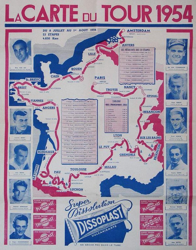 La carte du tour 1954, l'étape, Brest-Vannes passe par Trégunc