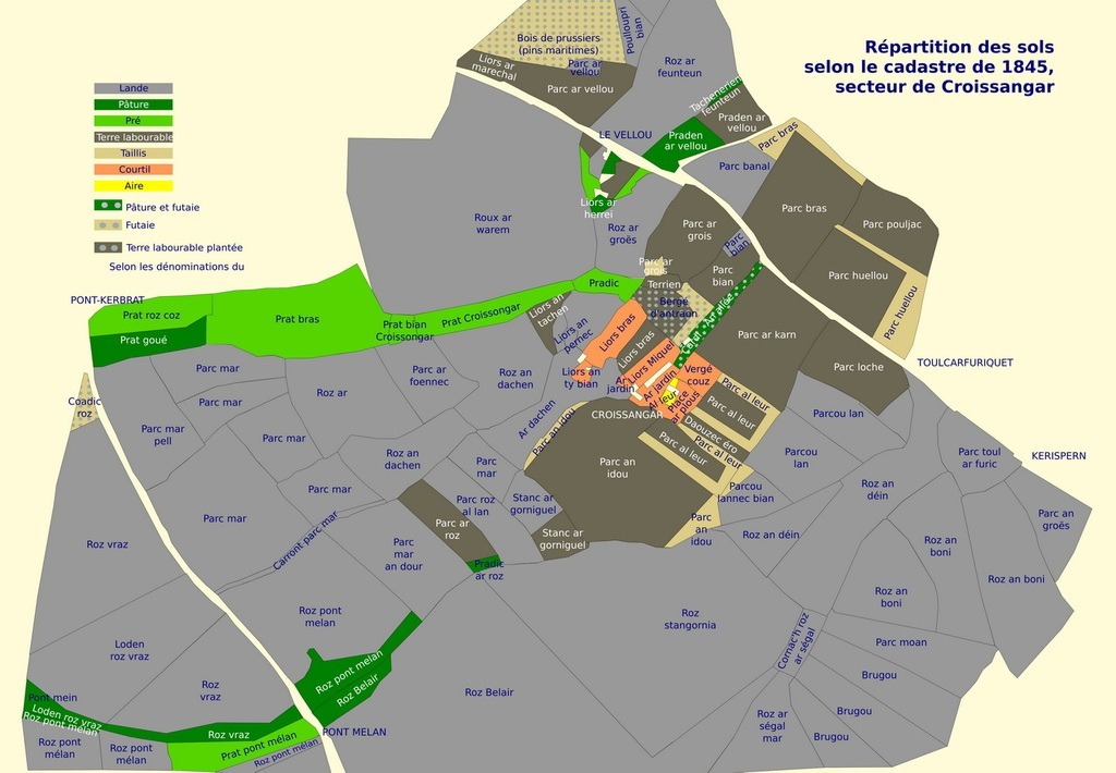 Répartition des sols selon le cadastre de 1845 dans le secteur de Croissangar